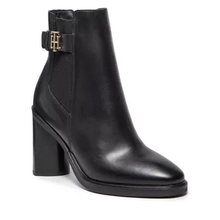 Botki damskie - Tommy Hilfiger Botki Th Monogram Hardware Heel Boot FW0FW06006 Black BDS - grafika 1