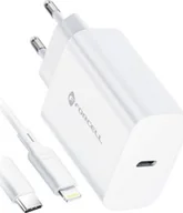 Ładowarki do telefonów - FORCELL F-ENERGY TFK-TC-20WPD ładowarka sieciowa Typ C + kabel Typ C do Lightning PD QC4.0 3A 20W biała - miniaturka - grafika 1