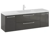 Szafki łazienkowe - Szafka Wisząca Z Umywalką RON 140 cm D - Titan Wysoki Połysk - Uchwyty Białe Matowe - miniaturka - grafika 1