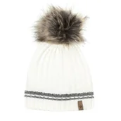 Czapki damskie - Damska czapka z wzorem w paski i pomponem - miniaturka - grafika 1