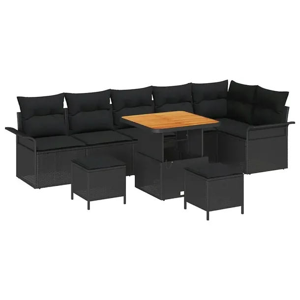 Zestaw Narożny Sof Ogrodowych z Poduszkami, Czarny, Syntetyczna Wiklina