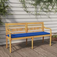 Ławki ogrodowe - vidaXL Ławka Batavia z niebieska poduszką, 150 cm, lite drewno tekowe - miniaturka - grafika 1