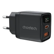 Ładowarki do telefonów - Ładowarka sieciowa GAN3 USB-A USB-C PD35W Choetech PD6052 (czarna) - miniaturka - grafika 1