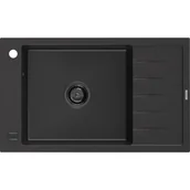 Zlewozmywaki - Mexen Elias zlewozmywak granitowy 1-komorowy z ociekaczem 795 x 480 mm, czarny/srebrny metalik, syfon czarny - miniaturka - grafika 1