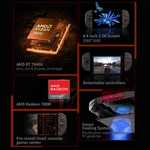 One Netbook OneXPlayer 2 Pro 5 in 1 Game Console 8.4'' 2K IPS Screen AMD Ryzen 7 7840U 32GB LPDDR5 1TB M.2 Windows 11 EU - Konsole i gry retro - miniaturka - grafika 8