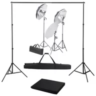 Lampy studyjne - vidaXL Lampa studyjna Fotograficzny zestaw studyjny z lampami i tłem 3055124 - miniaturka - grafika 1