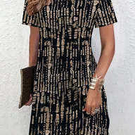 Sukienki - TEMU 2D Wakacyjna Minimalistyczna Abstrakcyjna Malowidło Kolorowe Bloki Geometryczne Paski Pełny Nadruk Oddychająca Okrągły Dekolt Krótki Rękaw - miniaturka - grafika 1