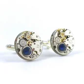 Spinki do mankietów i krawatów - Spinki do mankietów "round III deep navy", srebrne - miniaturka - grafika 1