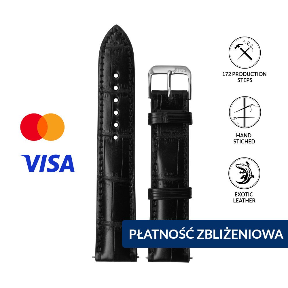 INVIS SMARTSTRAP PRESIDENT czarny 20 mm – pasek do zegarka z NFC i płatnościami zbliżeniowymi skóra egzotyczna certyfikat Mastercard i Visa 11..