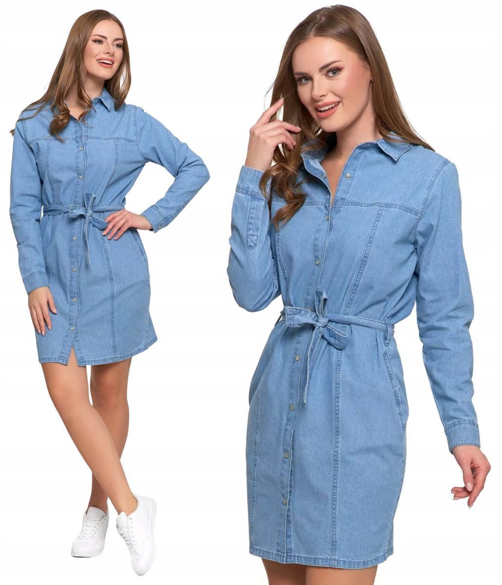 Sukienka Jeansowa Damska Szmizjerka Bawełniana JASNY NIEBIESKI MORAJ - XXL