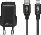 Kable USB - Kabel USB Goobay goobay Apple Lightning / USB-C PD charging set nano 20 watts, charger black, 1 meter cable, PD - miniaturka - grafika 1