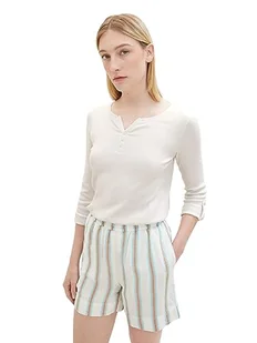 TOM TAILOR Henley damska koszulka z długim rękawem w paski z bawełny ekologicznej, 33792 - Offwhite Grey Small Stripe, L - Koszulki i topy damskie - miniaturka - grafika 1