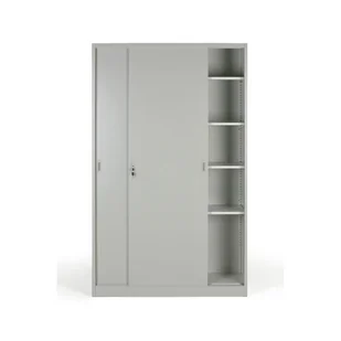 B2B Partner Metalowa szafa z przesuwnymi drzwiami, demontowana, 4 półki, 1200 x 1990 x 450 mm, jasnoszary 908016 - Szafy biurowe - miniaturka - grafika 1