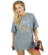 Bluzki damskie - Długi damski T-shirt tunika luźny fason kolorowy nadruk SPICY - miniaturka - grafika 1
