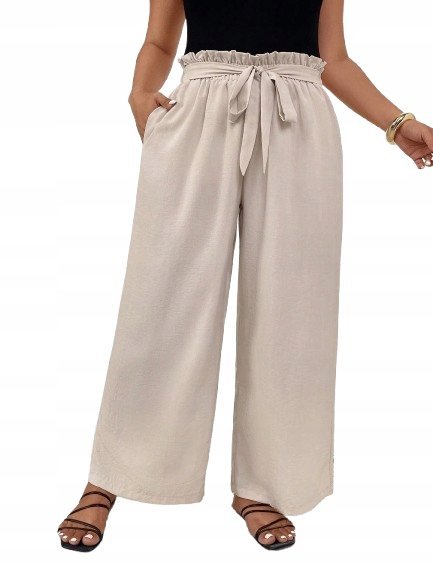 SHEIN BEŻOWE ELEGANCKIE SPODNIE PALAZZO Z WIĄZANIEM W PASIE 46 1KA