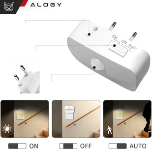 Lampka nocna LED z czujnikiem ruchu do gniazdka EU 3 barwy światła Alogy Night Light Biała - Etui i futerały do telefonów - miniaturka - grafika 12