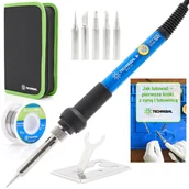 Lutownice - Zestaw 9w1 lutownica precyzyjna Techrebal ”Blue Jet” TBJ60W z potencjometrem 60W (Lutownica, 5 grotów i podstawka, etui oraz cyna) - miniaturka - grafika 1