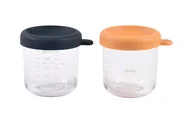 Zestawy naczyń dla dzieci - BEABA Zestaw pojemników słoiczków szklanych z zamknięciem 2 x 250 ml Night blue/Honey - miniaturka - grafika 1
