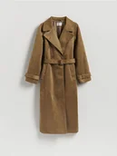 Płaszcze damskie - Reserved - Trencz z imitacji zamszu - oliwkowy - miniaturka - grafika 1