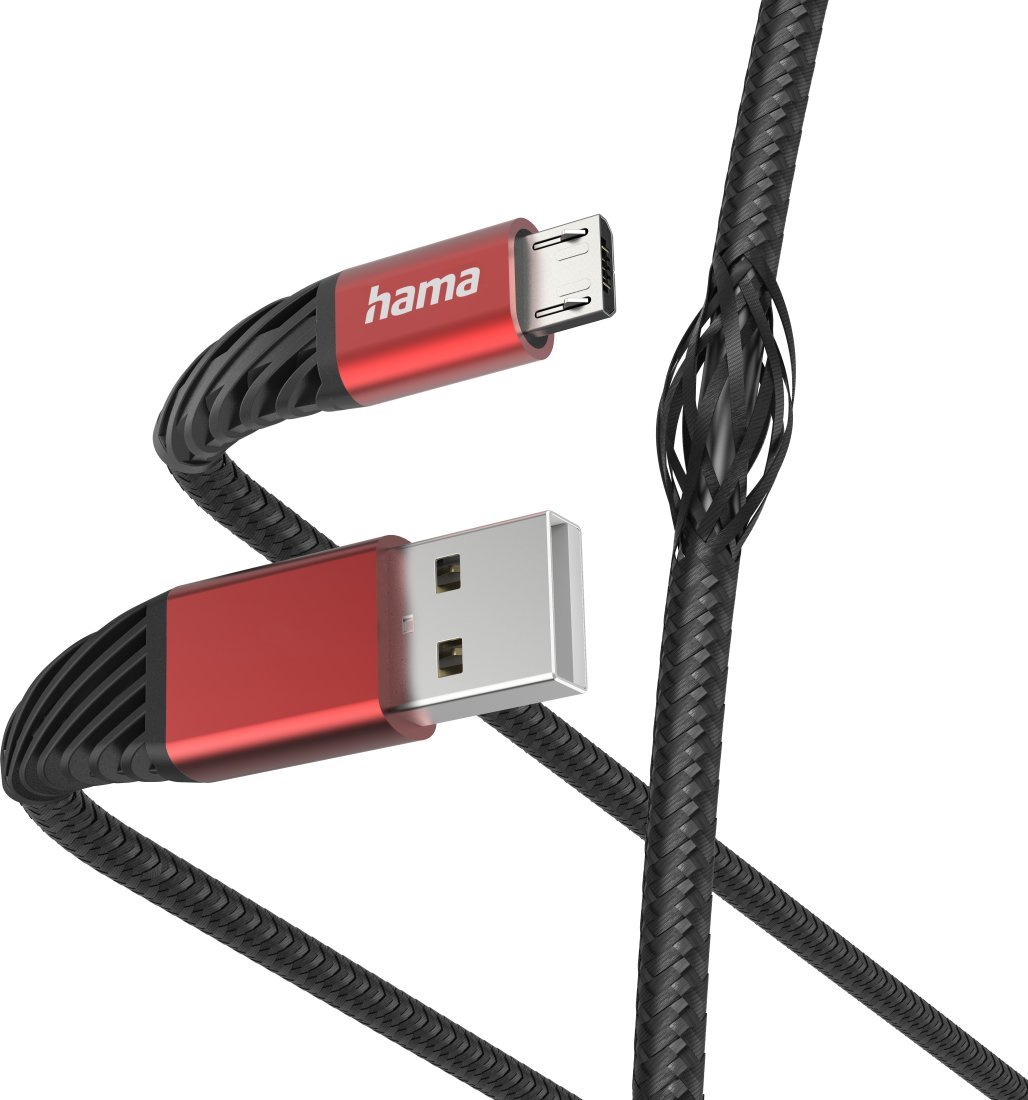 Kabel USB Hama Extreme Charging Cable USB-A - Micro USB Nylon 1.5 m czarny / czerwony - Vads 00201539 4047443487049