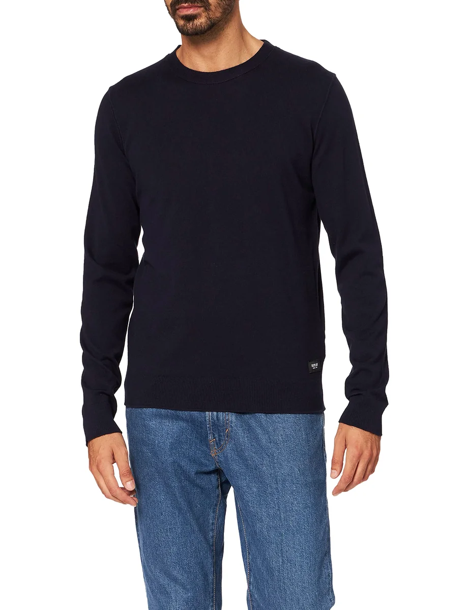 Replay sweter męski bawełna + kaszmir granatowy L klasyczny casual
