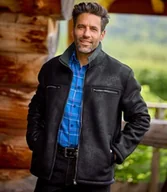 Kurtki męskie - Kurtka lotnika ze sztucznego zamszu podszyta kożuszkiem sherpa Mężczyzna Atlas For Men - Kolor : Czarny - Rozmiar : 4XL - miniaturka - grafika 1