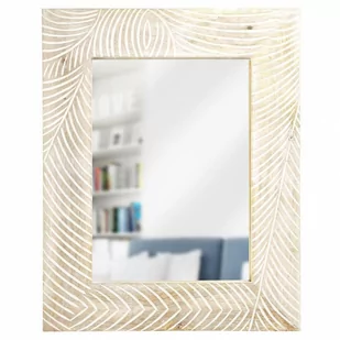 Lustro ścienne w drewnianej ramie prostokątne do salonu beżowe 40x50 cm kod: O-569335 - Lustra - miniaturka - grafika 1