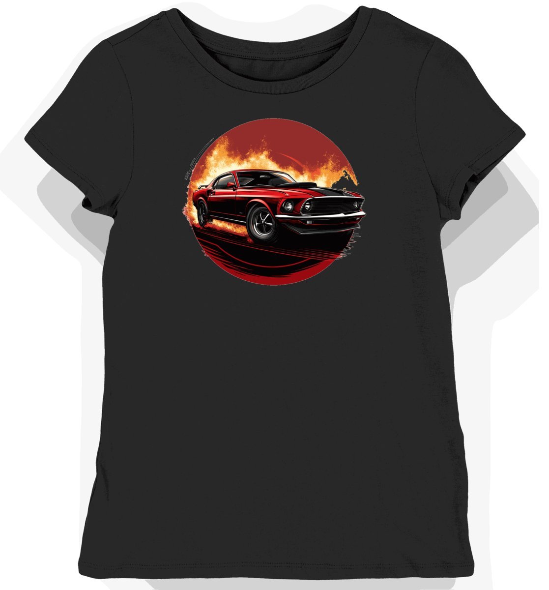 Koszulka damska czarna z Klasycznym Mustangiem w Płomieniach XS