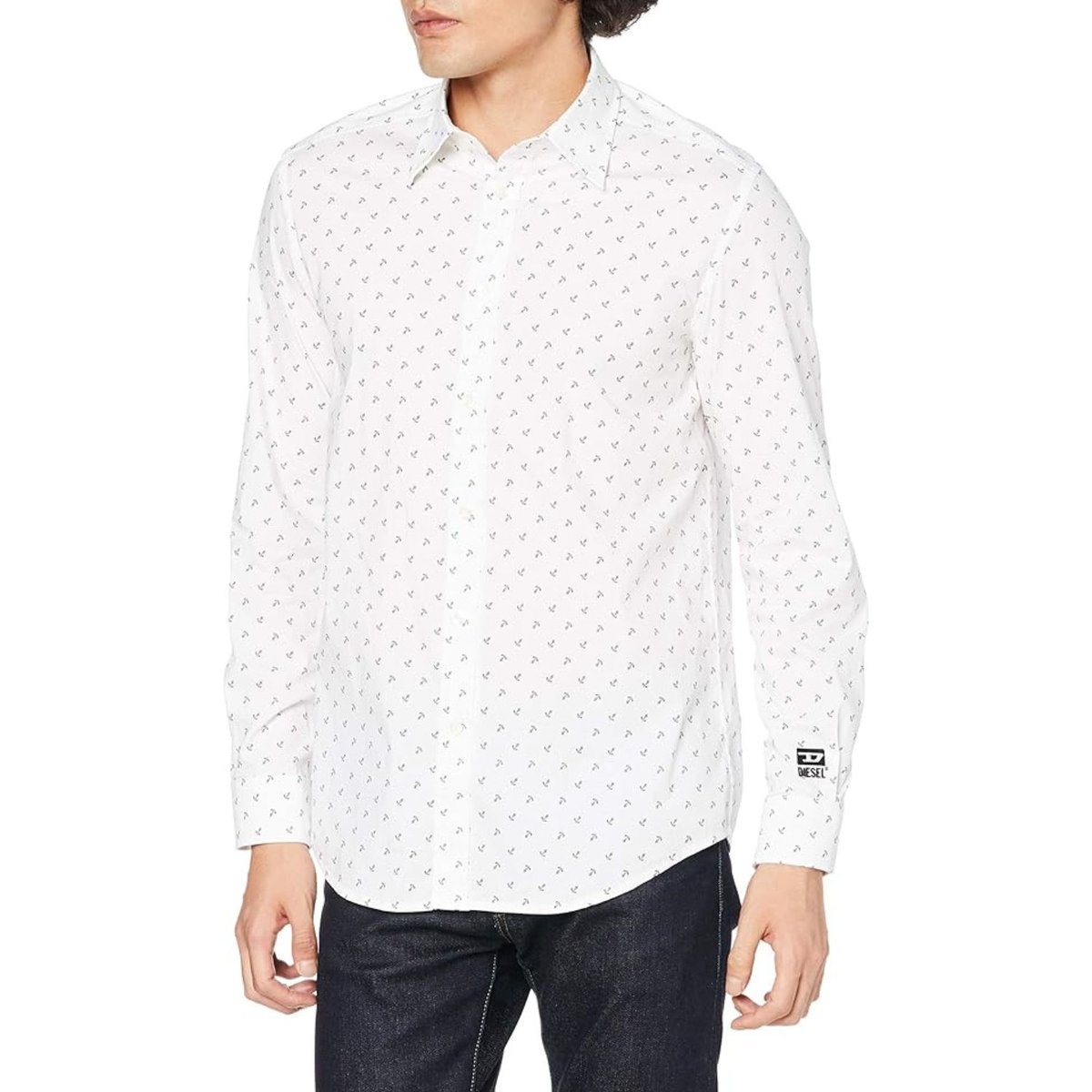 Koszula męska Diesel Riley z długim rękawem bawełniana w kotwice-S