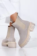 Botki damskie - Szare botki na platformie z gumkami po bokach POLSKA SKÓRA Casu 30328-40 - miniaturka - grafika 1