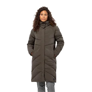 Damski płaszcz puchowy Jack Wolfskin MARIENPLATZ COAT W cold coffee - S - Płaszcze damskie - miniaturka - grafika 1