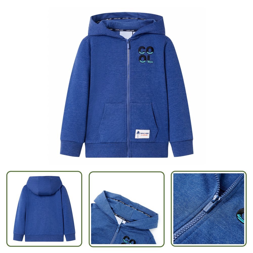 Bluza dziecięca z kapturem i zapięciem na zamek - niebieski melanż - 92 - Bluza Dziecięca