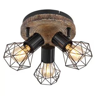 Globo Priska 54017W-3 plafon lampa sufitowa spot 3x60W E27 czarny/drewniany - Lampy sufitowe - miniaturka - grafika 1