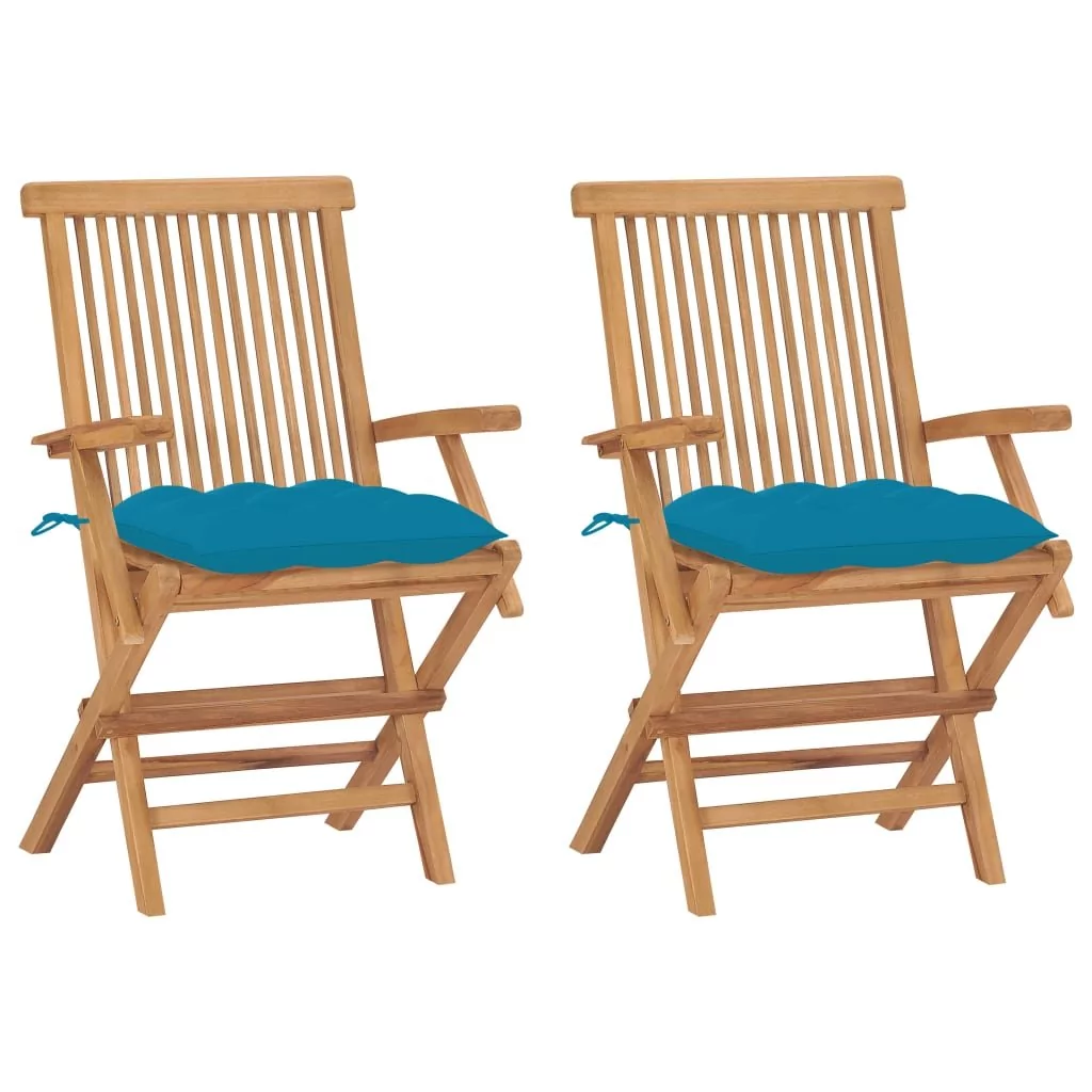 vidaXL Lumarko Krzesła ogrodowe z jasnoniebieskimi poduszkami, 2 szt., tekowe! 3062506