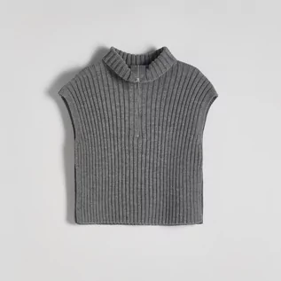 Swetry damskie - Reserved - Kamizelka z dodatkiem wełny - Szary - grafika 1