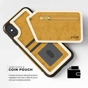 Zizo Nebula Wallet Case Skórzane etui iPhone X z kieszeniami na karty + saszetka na zamek + szkło 9H na ekran (Light Brown/Brown) - Etui i futerały do telefonów - miniaturka - grafika 7