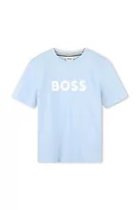 Koszulki dla chłopców - BOSS t-shirt bawełniany dziecięcy kolor niebieski z nadrukiem - Boss - miniaturka - grafika 1