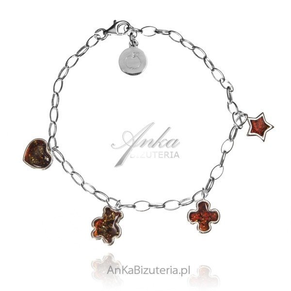 ankabizuteria.pl Bransoletka srebrna z przywieszkami z bursztynu