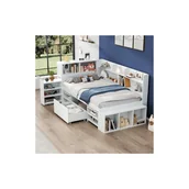 Łóżka dla dzieci i młodzieży - Wielofunkcyjne łóżko dziecięce 90x200cm z szufladami, regałem i szafą na ubrania, z podstawą z listew, białe - miniaturka - grafika 1