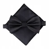 Krawaty i muchy męskie - Zestaw mucha + poszetka - czarna - miniaturka - grafika 1