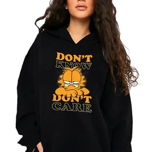 BLUZA CZARNA KAPTUR Damska Na Prezent GARFIELD Don't Know Don't Care Wz M - Bluzy damskie - miniaturka - grafika 1
