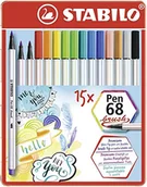 Kredki, ołówki, pastele i pisaki - Stabilo Flamastry Pen 68 brush etui metalowe 15 kolorów - miniaturka - grafika 1