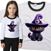 Piżamy dla dziewczynek - Piżama dziecięca Fioletowy Czarny Kot Wiedźma Czarownica Halloween 86/92 - VoloDonum - miniaturka - grafika 1