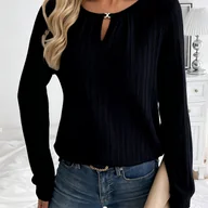 Swetry damskie - TEMU 1 szt. Sweter z okrągłym dekoltem i prążkowanym wykończeniem, jesienno-zimowa bluzka damska z długim rękawem i dekoltem w serek, top z miękkiej - miniaturka - grafika 1