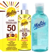 Kosmetyki kąpielowe dla dzieci - Malibu Bezbarwny Spray Dla Dzieci SPF50 250ml + Żel Po Opalaniu 100ml - miniaturka - grafika 1