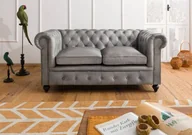Sofy i kanapy - CHESTERFIELD Sofa #202 Szara skóra naturalna 162x82x75 cm - miniaturka - grafika 1