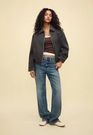 Kurtki damskie - Stradivarius Kurtka bomberka miękka w dotyku Ciemnoszary XL - miniaturka - grafika 1