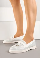 Mokasyny damskie - Białe Mokasyny Zdobione Cyrkoniami i Aplikacją Tenarella - miniaturka - grafika 1