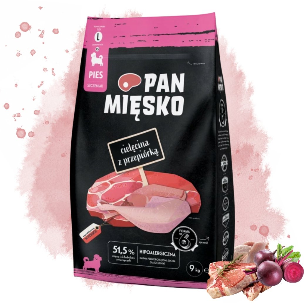 Pan Mięsko Karma sucha dla psa Cielęcina z przepiórką chrupki L 9 kg