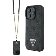 Etui i futerały do telefonów - Etui Guess Leather Metal Logo Strass Crossbody na iPhone 16 Pro Max - czarne - miniaturka - grafika 1